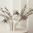 Abstract geometry white fluted ceramic triple opening vase living room