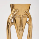 Abstract golden masked figure sculpture living room decor