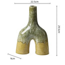 Abstract green & yellow kiln-changing glaze ceramic vase living room