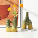 Abstract green & yellow kiln-changing glaze ceramic vase living room