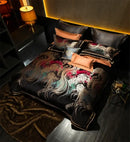Abstract wave embroidered black satin duvet cover set bedroom decor