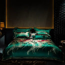 Abstract wave embroidered black satin duvet cover set bedroom decor
