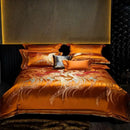 Abstract wave embroidered black satin duvet cover set bedroom decor