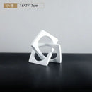 Abstract white ceramic geometric cross square ring bookends living room