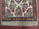 Small Persian Rug 2 x 3, Tiny Persian Sarouk Carpet, Cream Navy Blue Red, Floral Medallion, Vintage Wool Rug, Handmade Hand-Knotted Oriental Rug
