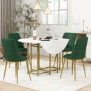 TOPMAX Space-Saving 5-Piece Extendable Kitchen Dining Table Set for Small Spaces - Round Faux Marble Top with Golden Frame, 4 Upholstered Chairs, Compact Foldable Design,White+Green