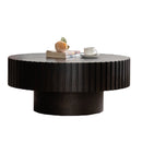 Round Coffee Table Handcrafted Relief Sturdy Pedestal Wooden Olive-Shaped Tea Table for Living Room