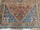 Antique Persian Shiraz Tribal Rug 6x8, Geometric Rug, Wool Handmade Hand Knotted Carpet, Red Blue