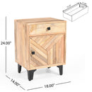 Solid Wood Vintage Nightstand with Handcrafted Detailing in Natural Finish