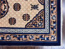 Chinese Peking Rug 3x5, Antique Chinese Art Deco Carpet, Blue Ivory Tan, Hand Knotted Wool Asian Oriental Rug 3 x 5 Vintage Small Peking Rug