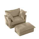 Upholstered Slipcovered Armchair with Ottoman,  Deep Seat Armchair W/ Wide Ottoman for Living Room, Armchair Sets with Large Soft Pillows(Set of 2), Camel Corduroy Fabric
