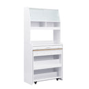 TOPMAX Compact 33.5x15.7x69inch Buffet with Hutch and Foldable Dining Table, Multifunctional Cupboard with Storage Shelf and Side Hooks for Small Places,Studio, Apartment, Natural