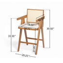 27' Height, Cream Woven Cane Plastic Backrest Bar Stool - Foam-Padded Fabric Seat & Durable Rubberwood Frame