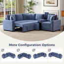 L-shaped Convertible Sofa Bed with Pull-Out Bed, Cup Holders, and Storage Space, Blue Chenille, 120.5'