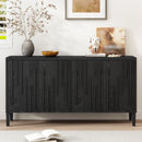 U_Style 59.8' 4-Door Sideboard,Hidden Handle,Distinctive Solid Ash Veneer Buffet with Storage, Farmhouse Sideboard TV Stand for Living Room, Hallway, Dining, Wood Office Credenza(Black)