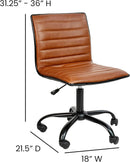 Low-Back Ribbed Upholstered Vinyl Swivel Desk Chair, Brown, Adjustable Height