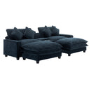 Contemporary Chenille Upholstered Sectional Sofa with Ottomans, USB Ports, Cup Holders & Storage, Blue