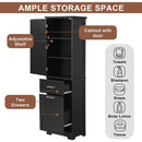 Tall Bathroom Storage Cabinet, Freestanding Storage Cabinet with Two Different Size Drawers and Adjustable Shelf, MDF Board with Painted Finish, Black