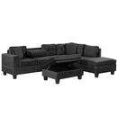 Modern Sectional Sofa with Storage Ottoman, L-Shape Couch with 2 Pillows and Cup Holders, Black Velvet, 105'