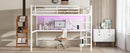 Metal Queen Size Loft Bed with Power Outlet and LED Lighted, Space-Saving, Noise Reduced, White
