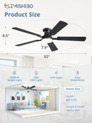 52 Inch Matte Black Ceiling Fan With Dimmable LED Light