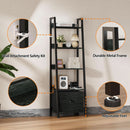 5 Tier Ladder Shelf With Drawer Narrow Black Oak Finish