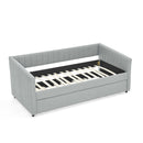 Twin Size Daybed with Trundle Upholstered Sofa Bed, with Vertical Stripes, Linen Fabric, Grey (82.5'x43'x30')
