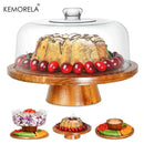 Acacia wood cake stand with glass dome – kitchen dessert display
