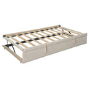 Twin Size Upholstered Daybed with Trundle, Storage Shelves, USB & Outlet (Beige)
