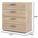 Oak Structure Four Drawer Chest With Silver Bar Handles