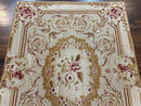Aubusson Needlepoint Rug 4x5 ft, Beige and Tan, Aubusson Savonnerie Vintage Carpet, Handwoven Handmade Wool Rug, European Design Floral Rose