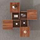 Square Marble Veneer Coffee Table Sliding Top with Storage in Walnut 39.4"