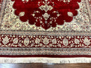 Pak Persian Rug 9x12, Handmade Vintage Traditional Wool Carpet, Floral Medallion, Dark Red Ivory/Cream, Fine 250 KPSI