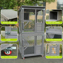 Catio Large Wooden Cat House Outdoor Indoor Cat Enclosures On Wheels, Wooden Kitty House Shelter Outside with Resting Box, Waterproof Roof (Grey, 31.5' D x 36.6' W x 71' H)