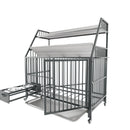 Large pet cage with storage rack, drawers with stainless steel food and water basins, double-layer storage rack made of iron frame and MDF material, sturdy, exquisite, and practical (black+smoke gray)