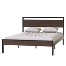 Ceres Queen Size Metal Platform Bed Frame with Wooden Headboard and Footboard, Mattress Foundation, No Box Spring Needed, Large Under Bed Storage, Non-Slip Without Noise, Walnut
