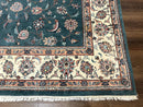Indo Persian Rug 8x10, Green and Beige Oriental Carpet, Traditional Wool Area Rug, Floral Allover Pattern