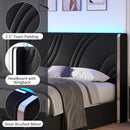Full Size Modern Upholstered LED Bed Frame with Storage Drawers, Velvet Platform Bed with Wingback Headboard, RGB Light, Wooden Slats Support, No Box Spring Needed, Black