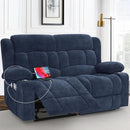 Blue Fabric Reclining Loveseat With USB Ports For Living Room