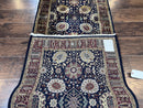 Indo Persian Runner 2.8 x 18, Long Skinny Hallway Wool Runner Rug, Hand Knotted Vintage Floral Allover Traditional Runner Dark Blue Burgundy