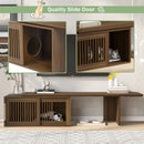 Mid-Century Modern 2 in 1 PET FRIENDLY Walnut TV Stand With Extendable table Soft cushion Sliding door Cat friendly furniture