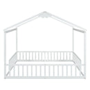 Double Twin House-Style Floor Bed with Fence, Guardrails, without door, White(Old Sku:W504P143317)