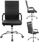 Ribbed Mid Back PU Leather Desk Chair Adjustable Black