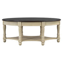 Vintage Oval Coffee Table with Drawer and Storage Shelf, Antique Cocktail Table in 45', French Country Accent Table for Living Room,Beige and Espresso