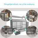 Large pet cage with storage rack, drawers with stainless steel food and water basins, double-layer storage rack made of iron frame and MDF material, sturdy, exquisite, and practical (black+smoke gray)