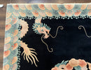 Black Chinese Wool Rug 8x10 with Dragons, Rainbow Borders, Rare