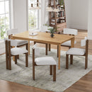 Mid-Century Modern 7-Piece Dining Set with Upholstered Armless Dining Chairs and Natural Wood Table