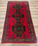 Red Afghan Balouch Rug 4x7, Triple Medallions, Handmade, New