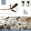 52 Inch Walnut Wood Ceiling Fan With Integrated LED Remote