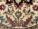 Silk Persian Tabriz Round Rug 3x3 ft, Very Fine Hand Knotted Carpet 380 KPSI, Cream & Gold, Bird Pictorials, Floral, Rare